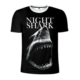 Мужская футболка 3D спортивная с принтом Night shark в Курске, 100% полиэстер с улучшенными характеристиками | приталенный силуэт, круглая горловина, широкие плечи, сужается к линии бедра | death | great white shark | monster | ocean | power | shark | акула | бездна | глубина | море | мощь | океан | сила | чудовище