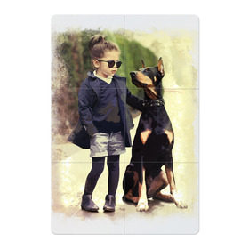 Магнитный плакат 2Х3 с принтом Девочка и доберман в Курске, Полимерный материал с магнитным слоем | 6 деталей размером 9*9 см | девочка | доберман | дружба | животные | собака