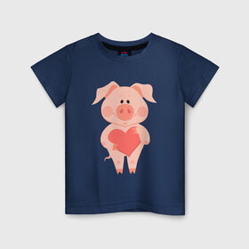 Детская футболка хлопок с принтом Love Pig в Курске, 100% хлопок | круглый вырез горловины, полуприлегающий силуэт, длина до линии бедер | 2019 | дед мороз | дом | елка | желание | животные | зима | кабан | милый | мороз | настроение | новый год | пеппа | подарок | позитив | поросенок | праздник | радость | рождество | санта клаус | свинка