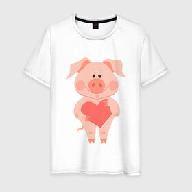 Мужская футболка хлопок с принтом Love Pig в Курске, 100% хлопок | прямой крой, круглый вырез горловины, длина до линии бедер, слегка спущенное плечо. | Тематика изображения на принте: 2019 | дед мороз | дом | елка | желание | животные | зима | кабан | милый | мороз | настроение | новый год | пеппа | подарок | позитив | поросенок | праздник | радость | рождество | санта клаус | свинка