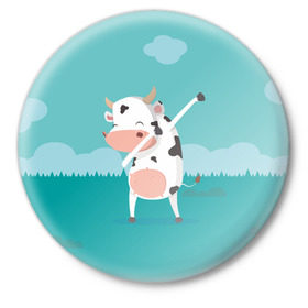 Значок с принтом DAB Корова в Курске,  металл | круглая форма, металлическая застежка в виде булавки | Тематика изображения на принте: dab | dabbing | даб | даббинг | корова | танец