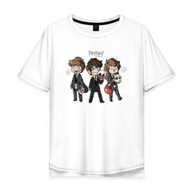 Мужская футболка хлопок Oversize с принтом PayDay в Курске, 100% хлопок | свободный крой, круглый ворот, “спинка” длиннее передней части | 2 | pay day | payday | бандиты | игра | маски