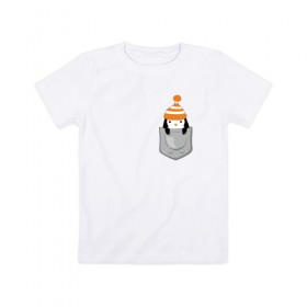 Детская футболка хлопок с принтом Пингвинчик в Кармашке в Курске, 100% хлопок | круглый вырез горловины, полуприлегающий силуэт, длина до линии бедер | 