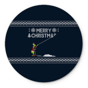 Коврик круглый с принтом Гринч Вязаный в Курске, резина и полиэстер | круглая форма, изображение наносится на всю лицевую часть | вязаный свитер | вязка | новый год | рождество