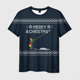 Мужская футболка 3D с принтом Гринч Вязаный в Курске, 100% полиэфир | прямой крой, круглый вырез горловины, длина до линии бедер | вязаный свитер | вязка | новый год | рождество