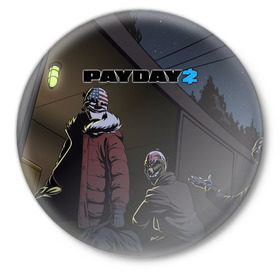 Значок с принтом Payday 2 в Курске,  металл | круглая форма, металлическая застежка в виде булавки | Тематика изображения на принте: 