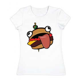 Женская футболка хлопок с принтом Durr burger в Курске, 100% хлопок | прямой крой, круглый вырез горловины, длина до линии бедер, слегка спущенное плечо | battle | durrr | fastfood | fortnite | royale | бургер | еда | фастфуд