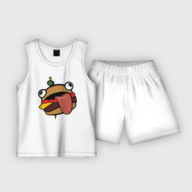 Детская пижама с шортами хлопок с принтом Durr burger в Курске,  |  | battle | durrr | fastfood | fortnite | royale | бургер | еда | фастфуд