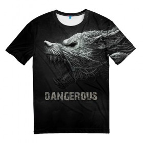 Мужская футболка 3D с принтом Опасный волк в Курске, 100% полиэфир | прямой крой, круглый вырез горловины, длина до линии бедер | арт | волк | животные | зубы | опасный | оскал | рычит | собака | хищник | чудовище