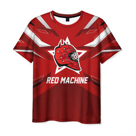 Мужская футболка 3D с принтом Red machine в Курске, 100% полиэфир | прямой крой, круглый вырез горловины, длина до линии бедер | Тематика изображения на принте: hockey | national | red machine | russia | team | красная машина | россия | сборная | хоккей | хоккейная