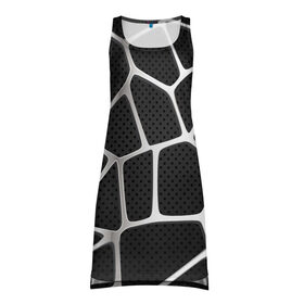 Платье-майка 3D с принтом Серебряная паутина в Курске, 100% полиэстер | полуприлегающий силуэт, широкие бретели, круглый вырез горловины, удлиненный подол сзади. | абстракция | алюминий | геометрия | карбон | нить | паутина | серебро | сеть | сталь