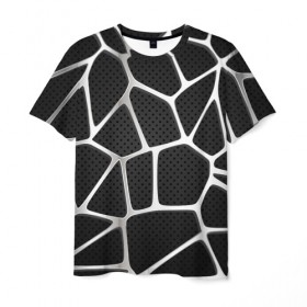 Мужская футболка 3D с принтом Серебряная паутина в Курске, 100% полиэфир | прямой крой, круглый вырез горловины, длина до линии бедер | абстракция | алюминий | геометрия | карбон | нить | паутина | серебро | сеть | сталь