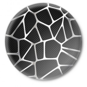 Значок с принтом Серебряная паутина в Курске,  металл | круглая форма, металлическая застежка в виде булавки | Тематика изображения на принте: абстракция | алюминий | геометрия | карбон | нить | паутина | серебро | сеть | сталь
