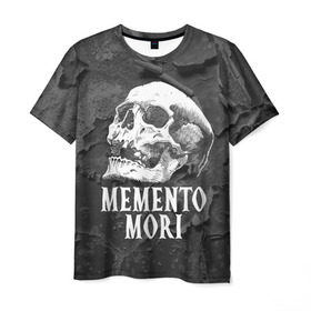 Мужская футболка 3D с принтом Memento mori в Курске, 100% полиэфир | прямой крой, круглый вырез горловины, длина до линии бедер | black | death | life | memento mori | skeleton | skull | жизнь | скелет | череп | черный