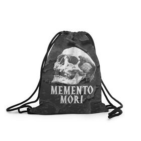 Рюкзак-мешок 3D с принтом Memento mori в Курске, 100% полиэстер | плотность ткани — 200 г/м2, размер — 35 х 45 см; лямки — толстые шнурки, застежка на шнуровке, без карманов и подкладки | Тематика изображения на принте: black | death | life | memento mori | skeleton | skull | жизнь | скелет | череп | черный