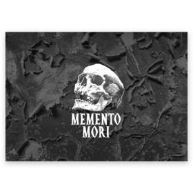 Поздравительная открытка с принтом Memento mori в Курске, 100% бумага | плотность бумаги 280 г/м2, матовая, на обратной стороне линовка и место для марки
 | black | death | life | memento mori | skeleton | skull | жизнь | скелет | череп | черный