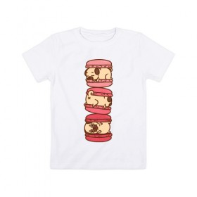 Детская футболка хлопок с принтом Мопс Макарун в Курске, 100% хлопок | круглый вырез горловины, полуприлегающий силуэт, длина до линии бедер | 