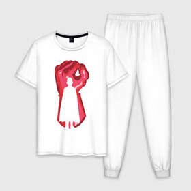 Мужская пижама хлопок с принтом Сайтама в Курске, 100% хлопок | брюки и футболка прямого кроя, без карманов, на брюках мягкая резинка на поясе и по низу штанин
 | ok hero | one | punchm anime | saitama | аниме | ванпанч