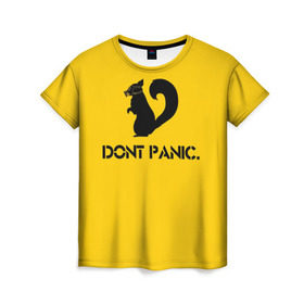 Женская футболка 3D с принтом Dont Panic. в Курске, 100% полиэфир ( синтетическое хлопкоподобное полотно) | прямой крой, круглый вырез горловины, длина до линии бедер | Тематика изображения на принте: dont panic | белка | енот | скунс