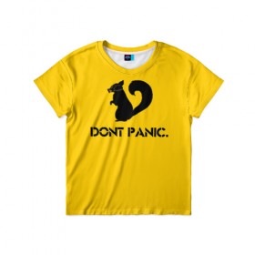 Детская футболка 3D с принтом Dont Panic. в Курске, 100% гипоаллергенный полиэфир | прямой крой, круглый вырез горловины, длина до линии бедер, чуть спущенное плечо, ткань немного тянется | Тематика изображения на принте: dont panic | белка | енот | скунс