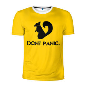 Мужская футболка 3D спортивная с принтом Dont Panic. в Курске, 100% полиэстер с улучшенными характеристиками | приталенный силуэт, круглая горловина, широкие плечи, сужается к линии бедра | Тематика изображения на принте: dont panic | белка | енот | скунс