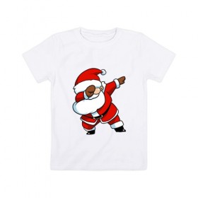 Детская футболка хлопок с принтом Dabbing Santa в Курске, 100% хлопок | круглый вырез горловины, полуприлегающий силуэт, длина до линии бедер | Тематика изображения на принте: 
