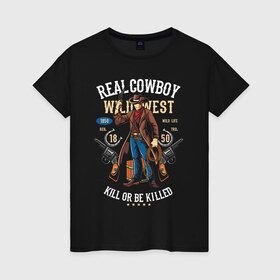 Женская футболка хлопок с принтом Red Dead Redemption в Курске, 100% хлопок | прямой крой, круглый вырез горловины, длина до линии бедер, слегка спущенное плечо | вестерн | ковбой | револьвер