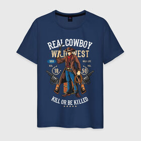 Мужская футболка хлопок с принтом Red Dead Redemption в Курске, 100% хлопок | прямой крой, круглый вырез горловины, длина до линии бедер, слегка спущенное плечо. | вестерн | ковбой | револьвер