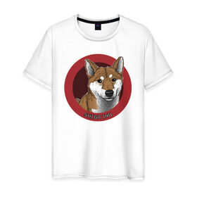 Мужская футболка хлопок с принтом Сиба-ину в Курске, 100% хлопок | прямой крой, круглый вырез горловины, длина до линии бедер, слегка спущенное плечо. | shiba inu | сиба ину | собака | собаки | шиба ину