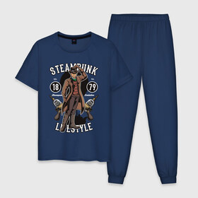 Мужская пижама хлопок с принтом Steampunk в Курске, 100% хлопок | брюки и футболка прямого кроя, без карманов, на брюках мягкая резинка на поясе и по низу штанин
 | steam punk | панк | ретро | стимпанк