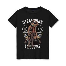 Женская футболка хлопок с принтом Steampunk в Курске, 100% хлопок | прямой крой, круглый вырез горловины, длина до линии бедер, слегка спущенное плечо | steam punk | панк | ретро | стимпанк