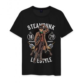Мужская футболка хлопок с принтом Steampunk в Курске, 100% хлопок | прямой крой, круглый вырез горловины, длина до линии бедер, слегка спущенное плечо. | steam punk | панк | ретро | стимпанк