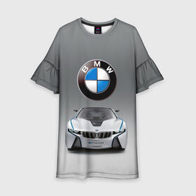 Детское платье 3D с принтом BMW Vision в Курске, 100% полиэстер | прямой силуэт, чуть расширенный к низу. Круглая горловина, на рукавах — воланы | Тематика изображения на принте: bmw | car | germany | motorsport | sports car | автомобиль | автоспорт | бмв | германия | спорткар
