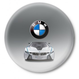 Значок с принтом BMW Vision в Курске,  металл | круглая форма, металлическая застежка в виде булавки | Тематика изображения на принте: bmw | car | germany | motorsport | sports car | автомобиль | автоспорт | бмв | германия | спорткар