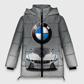 Женская зимняя куртка 3D с принтом BMW Vision в Курске, верх — 100% полиэстер; подкладка — 100% полиэстер; утеплитель — 100% полиэстер | длина ниже бедра, силуэт Оверсайз. Есть воротник-стойка, отстегивающийся капюшон и ветрозащитная планка. 

Боковые карманы с листочкой на кнопках и внутренний карман на молнии | bmw | car | germany | motorsport | sports car | автомобиль | автоспорт | бмв | германия | спорткар
