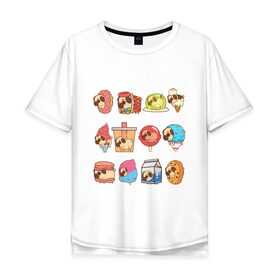 Мужская футболка хлопок Oversize с принтом Мопсы в Курске, 100% хлопок | свободный крой, круглый ворот, “спинка” длиннее передней части | cockie | fastfood | junkfood | pug | еда | мороженое | печенье | печеньки | пироженое | собака | фастфуд