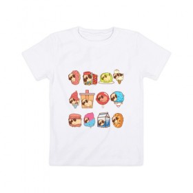 Детская футболка хлопок с принтом Мопсы в Курске, 100% хлопок | круглый вырез горловины, полуприлегающий силуэт, длина до линии бедер | cockie | fastfood | junkfood | pug | еда | мороженое | печенье | печеньки | пироженое | собака | фастфуд