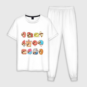 Мужская пижама хлопок с принтом Мопсы в Курске, 100% хлопок | брюки и футболка прямого кроя, без карманов, на брюках мягкая резинка на поясе и по низу штанин
 | Тематика изображения на принте: cockie | fastfood | junkfood | pug | еда | мороженое | печенье | печеньки | пироженое | собака | фастфуд