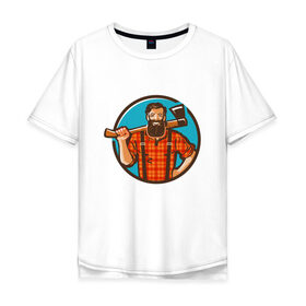Мужская футболка хлопок Oversize с принтом Хипстер с топором в Курске, 100% хлопок | свободный крой, круглый ворот, “спинка” длиннее передней части | 