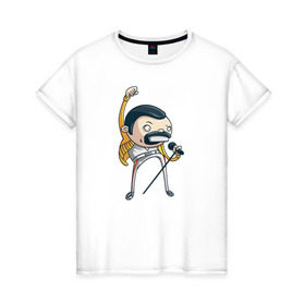 Женская футболка хлопок с принтом Freddie Mercury в Курске, 100% хлопок | прямой крой, круглый вырез горловины, длина до линии бедер, слегка спущенное плечо | queen | фредди меркьюри