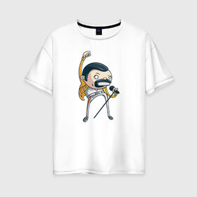 Женская футболка хлопок Oversize с принтом Freddie Mercury в Курске, 100% хлопок | свободный крой, круглый ворот, спущенный рукав, длина до линии бедер
 | queen | фредди меркьюри
