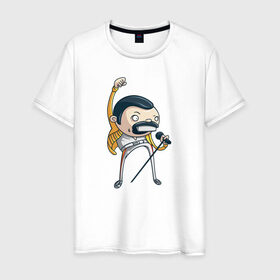 Мужская футболка хлопок с принтом Freddie Mercury в Курске, 100% хлопок | прямой крой, круглый вырез горловины, длина до линии бедер, слегка спущенное плечо. | queen | фредди меркьюри