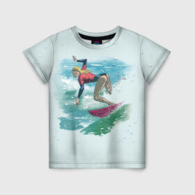 Детская футболка 3D с принтом Surfer Girl Anime Style в Курске, 100% гипоаллергенный полиэфир | прямой крой, круглый вырез горловины, длина до линии бедер, чуть спущенное плечо, ткань немного тянется | 