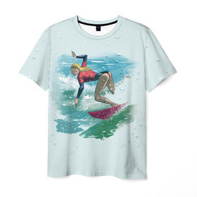 Мужская футболка 3D с принтом Surfer Girl Anime Style в Курске, 100% полиэфир | прямой крой, круглый вырез горловины, длина до линии бедер | 