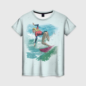 Женская футболка 3D с принтом Surfer Girl Anime Style в Курске, 100% полиэфир ( синтетическое хлопкоподобное полотно) | прямой крой, круглый вырез горловины, длина до линии бедер | 