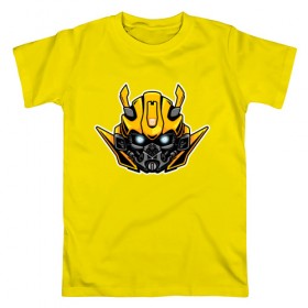 Мужская футболка хлопок с принтом Bumblebee в Курске, 100% хлопок | прямой крой, круглый вырез горловины, длина до линии бедер, слегка спущенное плечо. | бамблби | робот | трансформеры