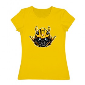 Женская футболка хлопок с принтом Bumblebee в Курске, 100% хлопок | прямой крой, круглый вырез горловины, длина до линии бедер, слегка спущенное плечо | бамблби | робот | трансформеры