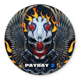 Коврик круглый с принтом Payday 2 в Курске, резина и полиэстер | круглая форма, изображение наносится на всю лицевую часть | chains day | game | gun | mask | payday | payday 2 | payday2 | грабители | зло | игра | клоун | маска | ограбление | оружие | пистолет