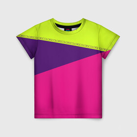 Детская футболка 3D с принтом Треугольники с розовым в Курске, 100% гипоаллергенный полиэфир | прямой крой, круглый вырез горловины, длина до линии бедер, чуть спущенное плечо, ткань немного тянется | кислотные костюмы | кислотные цвета | неон | флуоресцентные принты