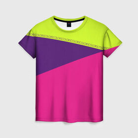 Женская футболка 3D с принтом Треугольники с розовым в Курске, 100% полиэфир ( синтетическое хлопкоподобное полотно) | прямой крой, круглый вырез горловины, длина до линии бедер | кислотные костюмы | кислотные цвета | неон | флуоресцентные принты
